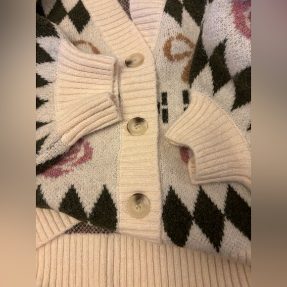 Women’s Floral Bow Rose Knit  Patterned Cardigan Sweater Cottagecore Boho SMALL - Picture 4 of 4